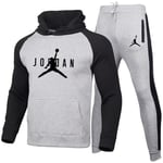 DSFF Sweat à Capuche Jordanie, Veste Sportive et SportsPants de Sport 2 pièces Sportswear, Basketball and Course Former l'échauffement Black Gray-XL