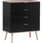 Commode 4 Tiroirs Spacieux Noirs avec Pieds Obliques en Bois Clair Meuble de Rangement Pratique pour Chambre ou Salon Scandinave et Rétro Beliani