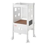 VEVOR Tour Observation Enfant Charge 56,75 kg Tour Apprentissage Montessori Pliable Bois Massif 3 Hauteurs Filet Sécurité pour Tout-petits, Chambre à Coucher, Salle de Bain, Comptoir de Cuisine, Blanc