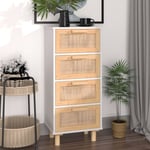 Bonnevie - Buffet Meuble de rangement Commode Bahut Blanc 40x30x90 cm Bois de pin massif et rotin naturel 94886