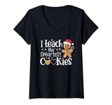 Womens I Teach The Smartest Cookies Christmas Gingerbread Kids Boys V-Neck T-Shirt