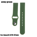 20/22mm Buckles Strap Soft Silicone Wristband Breathable Army Green For Amazfit Gtr 42mm