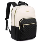 LOVEVOOK Sac a Dos Femme, Sac à Dos Ordinateur Portable 17 Pouces Femme, Sac à Dos Voyage Sac Ados Ordi Feminin Sac A Dos pc Backpack Pour Collège Affaire Travail, Beige Noir