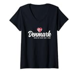 Womens Danish Souvenirs Makes My Heart Skip A Beat Denmark V-Neck T-Shirt