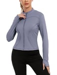 Gyabnw Veste de Sport Femme Haut de Course Respirant à Manches Longues Top de Fitness avec Fermeture Eclair avec Trous pour Les Pouces Convient pour Le Yoga la Running et Plus Encore