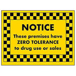 V Safety Premises Have Zero Tolerance To Drugs Sign - 200mm x 150mm - 1mm Rigid Plastic