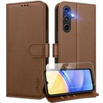 UITUIM Coque pour Samsung Galaxy A15 4G/5G Coque Etui Portefeuille Cuir avec Verre Trempé Protection Écran Porte Carte Rabat Clapet Flip Case Étui Housse Etui pour Samsung Galaxy A15 4G/5G,Marron