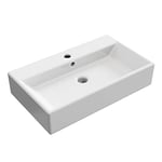 BAIKAL - Lavabo en céramique sur plan de travail. Lavabo droit finition blanc brillant. Dimensions : 61 x 36 x 13 cm. Avec trou pour robinet. Livré avec emballage renforcé