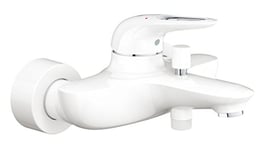 GROHE Eurosmart Single Lever Bath Mixer, Wall Mounted Bath Tap with Shower Outlet, Moon White, 33591LS3