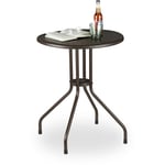 Relaxdays Table ronde de jardin, aspect rotin, petit, plastique, métal, stable, robuste, 2 personnes, HxD 74x60 cm, brun