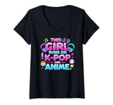 Womens This Girl Runs On K-pop And Anime Cute Fan V-Neck T-Shirt