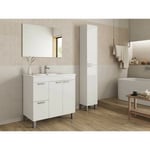 Caesaroo - Meuble de salle de bain sur le sol Aktivia 80 cm Blanc Brillant avec miroir Blanc brillant - Avec lampe Led