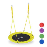 Relaxdays Balançoire nid d'oiseau rond 90 cm à suspendre enfant adulte jardin extérieur Ø 90 cm, 100 kg, jaune