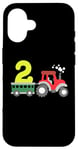 Coque pour iPhone 16 Tracteur agricole 2ème anniversaire 2 ans pour tout-petits garçons enfants