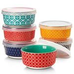 DOWAN 176 ml Dipping Bowls Set of 6, 9 cm Diameter Porcelain Ramekins with Lids for Creme Brulee, Condiment, Olives, Nuts, Souffle Dishes, Oven Safe, Colourful