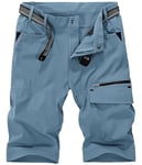 donhobo Mens Quick Dry Cargo Shorts Outdoor Hiking Waterproof Breathable Athletic Capri Pants Casual Zip Off Shorts with Belt Grey Blue 38