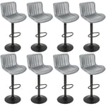 Lot de 8 Tabouret Bar,Chaise de Bar Pivotants avec Dossier, Tabourets de Bar Réglable en Cuir PU,pour Bar, îlot de Cuisine, Comptoir,Gris Clair