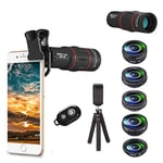 Apexel Phone Camera Lens Kit 18X Telephoto/Wide Angle&Macro Lens/Fisheye/Kaleidoscope Lens/Star Filter with Remote Shutter Tripod for iPhone Samsung and Most Smartphone