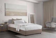 Talamo Italia - Lit double Gaia, Lit coffre avec revêtement en tissu, 100% Made in Italy, Ouverture latérale, avec matelas 120x190 cm inclus, Taupe