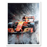 Race Car and Driver Grand Prix Orange and Grey Art Print Framed Poster Wall Decor 12x16 inch