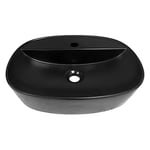 Lavabo sur plan de travail en céramique noir, ovale petit, dimensions :