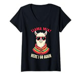 Womens llama Miaa Lama here I can leave again V-Neck T-Shirt