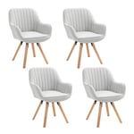 MEUBLE COSY Lot de 4 Chaise Salle à Manger Scandinave Fauteuil Coiffeuse Siège Pivotant avec Accoudoirs pour Chambre Salon Cuisine Bureau, Rembourré en Tissu Pieds en Bois Massif, Beige, 60x58x83cm