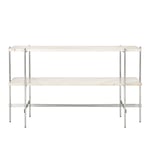 Gubi - TS Console, 120x30x72, 2 racks Polished Steel Base, Table Top Neutral White Travertine - Avlastningsbord - GamFratesi - Vit - Metall/Sten