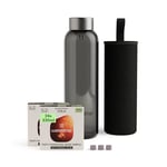 Coffret Dégustation COLA waterdrop®, Gourde + 24 boissons en cube, pastilles effervescentes, soda à la noix de kola et de vitamines sans sucre, Bouteille d'eau en verre, eau aromatisée