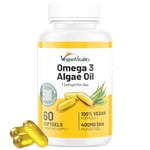 Vegan Omega 3 Algae Oil : 400mg DHA - for Heart, Joints, Brain Health, High Strength 60 Softgel Tablets, 2 Months Supply. Vegan Vitality's Algae Omega 3 - Vegans, Vegetarians Suitable DHA Supplement