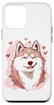 Coque pour iPhone 12 mini Chien heureux entouré de cœurs