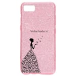 Coque Iphone 7 8 SE 2020 paillettes rose fee papillon personnalisee