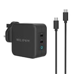 MiliPow 100W USB C Charger, 2-Port PD GaN Fast Charger USB C Adapter Compatible with MacBook Pro/Air 16" 15" 12" 13", Dell XPS, iPad Pro, iPhone 12 Pro/11/XS, Chromebook, etc. (Black)