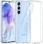 Couqe Pour Samsung Galaxy A55 5g Avec 2 Pièces Verre Trempé Protection Écran, Transparente Silicone Tpu Bumper Housse Pour Samsung A55 Anti-Choc, Anti-Scratch Hd Clair Étui Protection Case