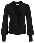 GRACE KARIN Pulls Femme Hiver à Col en V Noué Casual Blouse en Tricot Viscose Top Chic et Elegant Couleur Unie Noir -1 M