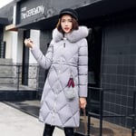 Down jacket winter Big Winter Coat Thickened Parka Women Stitching Slim Long Winter Coat Down Cotton Ladies Down Parka Down Jacket Women Xl Gray