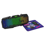 KROM Kit Clavier, Souris et Tapis de Souris Hot Wheels Edition KUSTOM- Clavier à Membrane RGB, Souris avec capteur Optique 7200 DPI, Tapis de Souris en Tissu Doux et résistant, Layout Espagnol, Noir