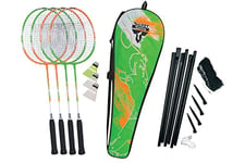 Talbot Torro Set de Badminton 4-Attacker Plus, Ensemble Complet avec 4 Raquettes, 3 Volants, Filet, dans Un Sac Précieux, 449414