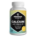 Calcium and Vitamin D3 Tablets 600 mg - Calcium Carbonate High Strength + 400 IU Cholecalciferol per Daily Dose -120 Vegetarian Tablets for 2 Months - Supplement for Bone Density