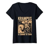 Womens Krampus Is Coming To Town Christmas Monster Men Women Kids V-Neck T-Shirt