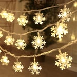 Julbelysning, 20 Ft 40 Led Snowflake String Lights Batteri O Snowflake-warm White