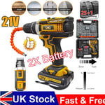 21V 2 Speed Electric Cordless Drill Set Screwdriver Hammer Impact +2 Battery