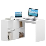 eSituro 120cm Bureau d'angle avec étagères, Bureau d'ordinateur avec Rangement, Table, Bureau d'angle, Bureau en L, Bureau Informatique, Blanc,118x100cm