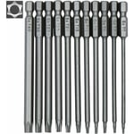 Jeu de 11 embouts longs Torx pour tournevis et visseuse électrique - Embouts magnétiques - Tige hexagonale de 1/4 - Tailles T6 à T40 - Longueur 100 mm