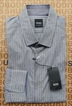 New Hugo BOSS men green stripe regular long sleeve smart casual suit shirt SMALL