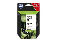 HP 302 - 2-pack - svart  fargebasert trikolor - original - blekkpatron - for Deskjet 11XX  21XX  36XX; Envy 45XX; Officejet 38XX  46XX  52XX