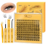 QUEWEL faux cils, 120Pcs Natural extension cils Wispy kit extension cils 10-16MM Individual cils individuels avec pince à cils et colle faux cils Tweezers DIY at Home(Feather 01)