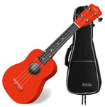 Ukulele Soprano de Guitare Uke 21'' Bois Erable 4 Corde Couleur Rouge Set Housse