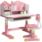 Ensemble de chaises de bureau fonctionnelles pour enfants,Bureau d'étude réglable en hauteur pour enfants avec panneau arrière Castle(rose)