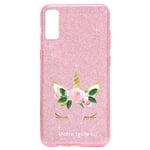 Coque Iphone XR paillettes rose Licorne eyes fleur personnalisee